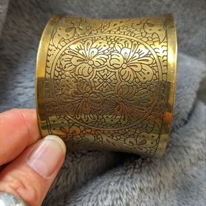 Vintage brass fine detail etching cuff bracelet